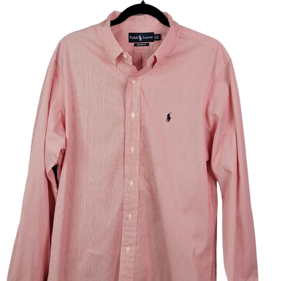 Ralph Lauren Custom Fit Red White Micro Pin Stripe Dress Shirt Men's Size 16.5 - Picture 3 of 11